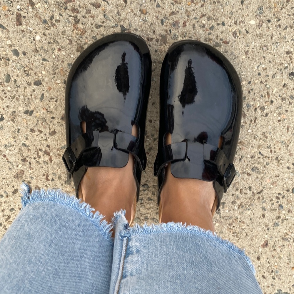 Birkenstock 36 Boston Black patent Leather